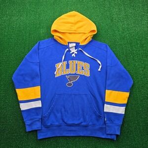St Louis Blues Champion Hoodie Sweatshirt Mens Medium Blue Lace Up Pullover